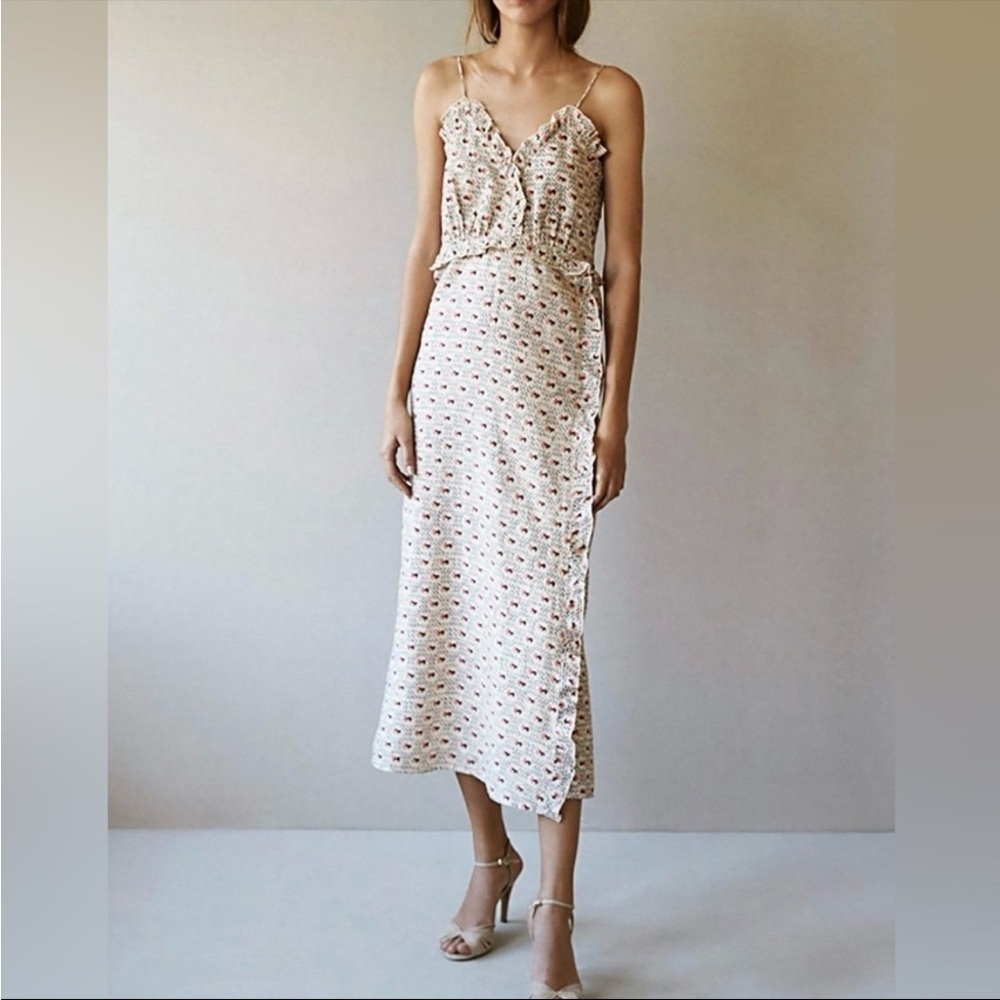 Intropia Made in India 100% Linen Ruffle Midi Dress